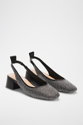 Sandales à talons en cuir de mouton - Noir