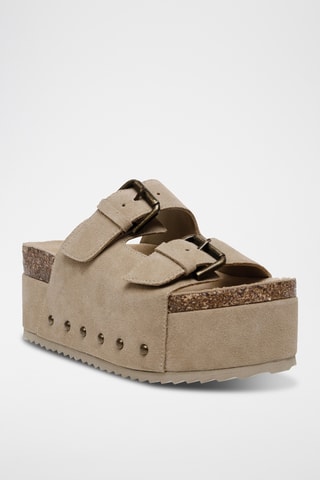 Mules plateformes en nubuck - Taupe