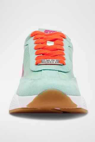 Baskets plateformes en nubuck - Fuchsia et vert clair