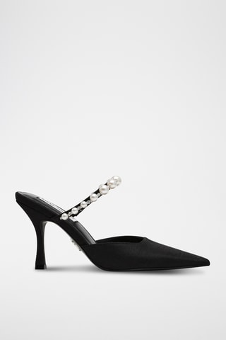 Mules à talons en satin - Noir