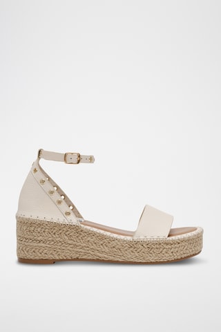 Sandales compensées en cuir - Ecru