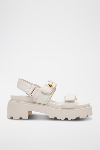 Sandales à talons en cuir de mouton - Ecru