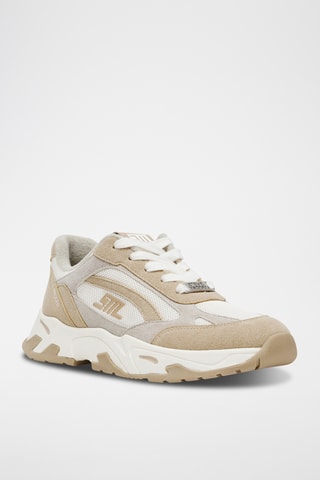 Baskets plateformes en nubuck - Argenté et blanc