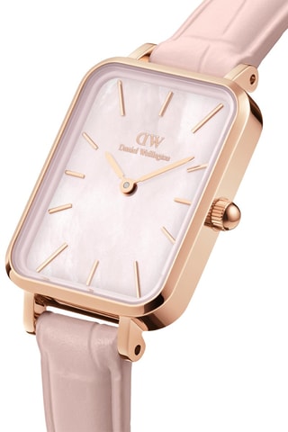 Montre à quartz en cuir et nacre Quadro Pressed - 20 x 26 mm - Doré rose