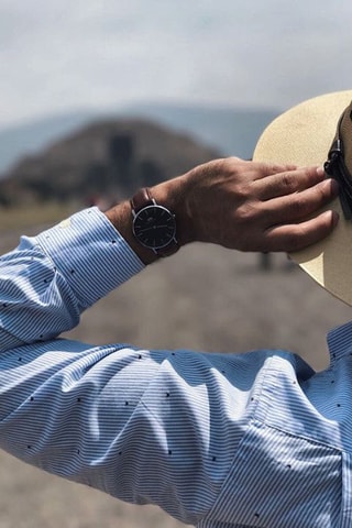 Montre à quartz en cuir Classic Bristol - Marron et argenté