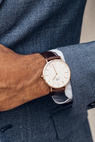 Montre à quartz en cuir et plaqué or rose Classic Bristol