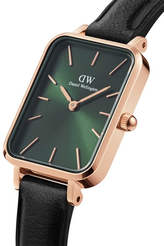 Montre à quartz en cuir Forest 20 x 26 mm - Noir et doré rose