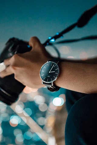 Montre en cuir Reading 36 mm - Noir et argenté