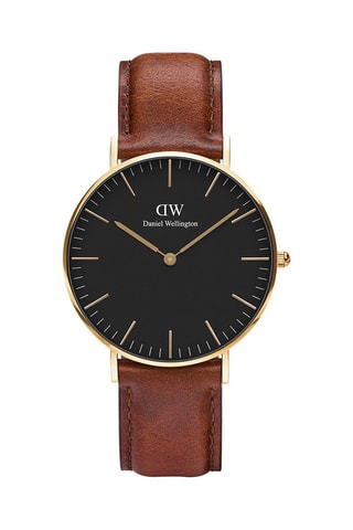 Montre à quartz en cuir et plaqué or jaune Classic St Mawes