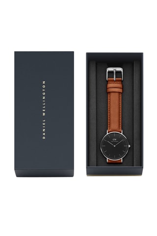 Leren Quartz Horloge Classic Durham - 40 cm - Camel en Zilverkleurig