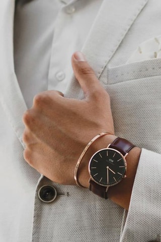 Leren Quartz Horloge Classic Durham - 40 cm - Camel en Zilverkleurig