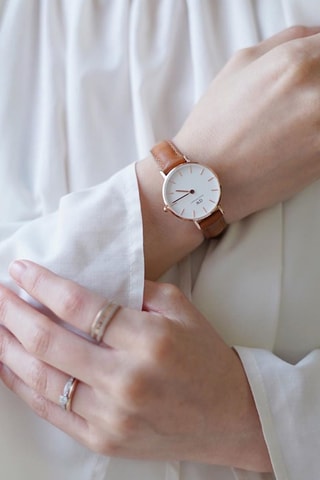 Montre à quartz en cuir Petite 28 Durham - Marron et doré rose