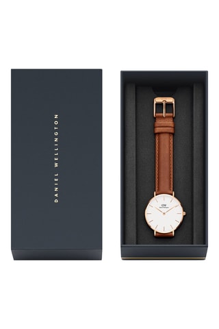 Montre à quartz en cuir Petite 28 Durham - Marron et doré rose