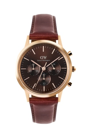 Montre à quartz en cuir Iconic 42 St Mawes - Chronographe - Marron et doré rose