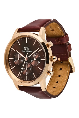 Montre à quartz en cuir Iconic 42 St Mawes - Chronographe - Marron et doré rose