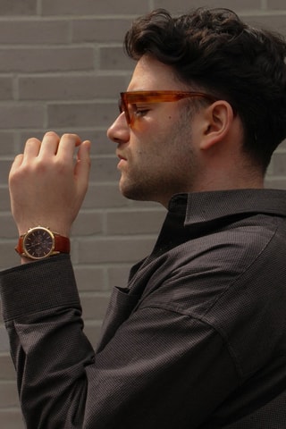 Montre à quartz en cuir Iconic 42 St Mawes - Chronographe - Marron et doré rose