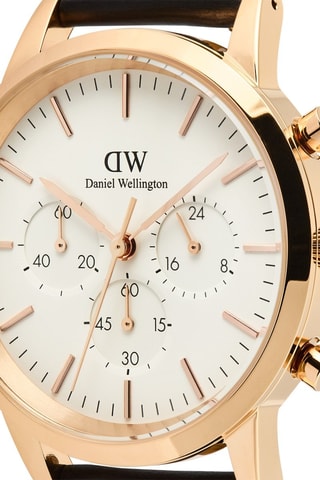 Montre à quartz en cuir Iconic 42 Sheffield - Chronographe - Noir et doré rose