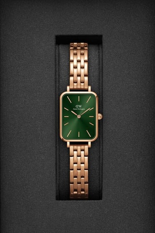 Montre à quartz en acier inoxydable Quadro - Doré rose et vert
