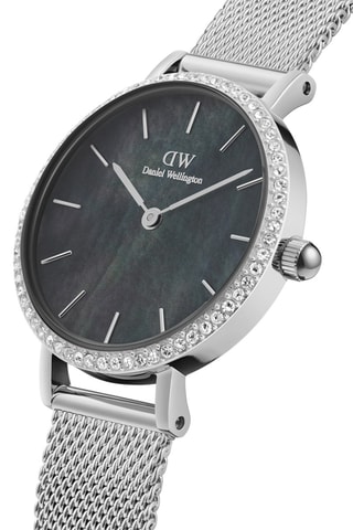 Montre à quartz en acier inoxydable et nacre Petite 28 Bezel - Argenté et noir