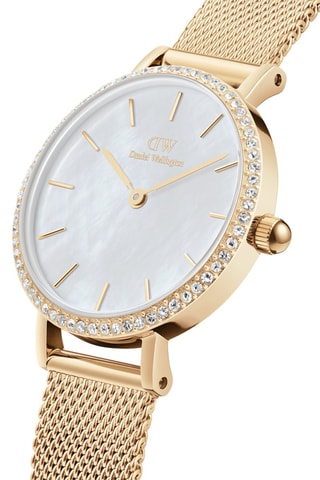 Montre à quartz en acier inoxydable et nacre Petite 28 Bezel - Blanc et doré