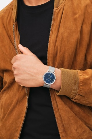 Montre à quartz en acier inoxydable Classic Multi-Eye 40 - Argenté et bleu foncé