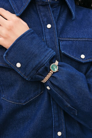 Montre à quartz en acier inoxydable et malachite Elan Lumine 22 - Doré rose et vert