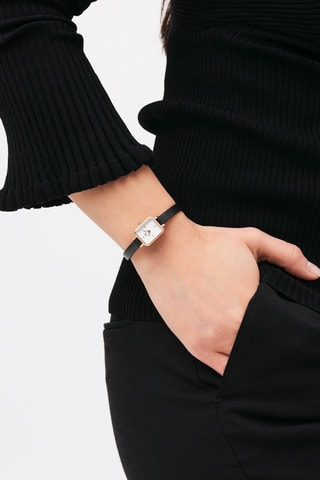 Montre à quartz en cuir Quadro Mini - Noir et doré rose