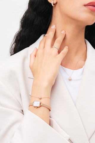 Montre à quartz en acier inoxydable Quadro Mini Bezel Lumine - Doré rose et blanc