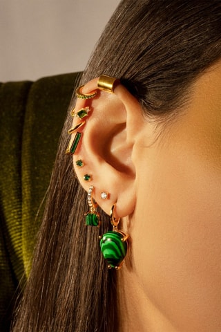 Brinco Lavanya - Prata banhada a ouro amarelo e malaquite