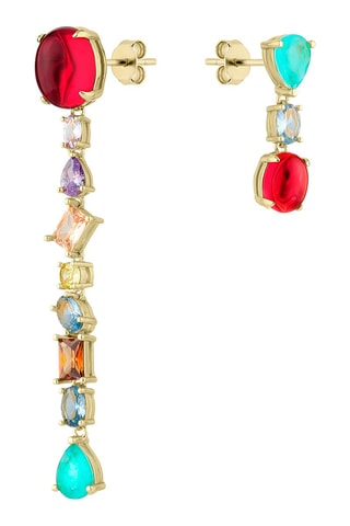 Boucles d'oreilles asymétriques Kiya - Argent plaqué or jaune et zircons