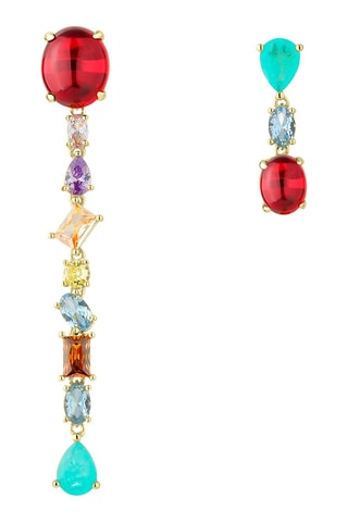 Boucles d'oreilles asymétriques Kiya - Argent plaqué or jaune et zircons