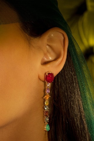 Boucles d'oreilles asymétriques Kiya - Argent plaqué or jaune et zircons