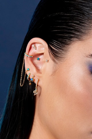 Brincos pequenos Luz - 
Prata folheada a ouro amarelo e amazonite