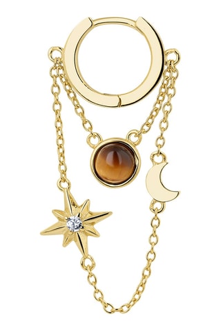 Brincos Nova - Prata banhada a ouro amarelo, zircões e olho de tigre