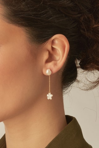 Brincos pendentes Fiori Di Perla - Prata banhada a ouro amarelo e madrepérolas