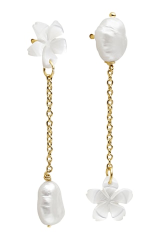 Brincos pendentes Fiori Di Perla - Prata banhada a ouro amarelo e madrepérolas