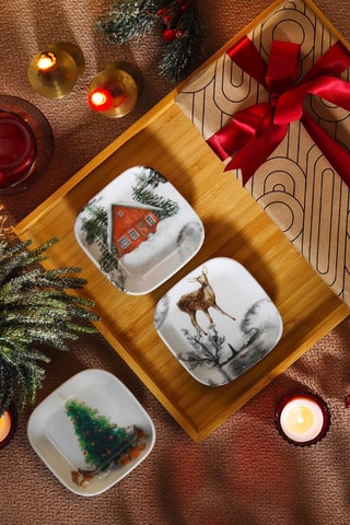 3 plats de service en porcelaine - 10 x 10 x 2 cm