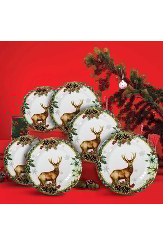 6 assiettes plates en porcelaine - 25 x 25 x 2 cm