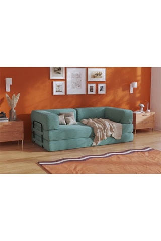 Conjunto sofá convertível Smart e capa - Verde - 2 lugares - Tecido veludo