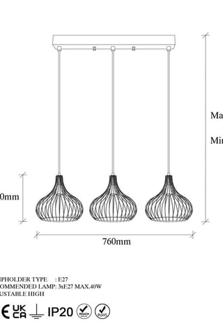 Suspension Teldamla - Noir et laiton - 3 x 40 W