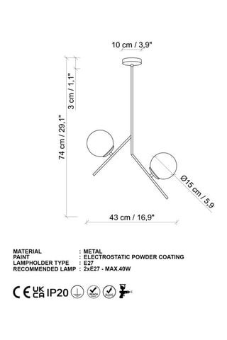 Suspension - Doré - 2 x 40 W