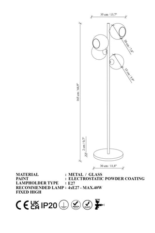 Lampadaire Benek - Noir - 4 x 40 W