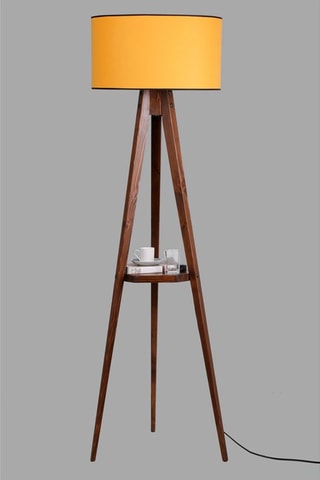 Lampadaire en bois Sehbali Tripod - Naturel et moutarde - 60 W - 153 cm