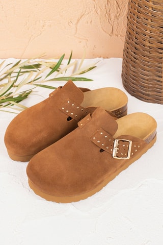 Socas com plataforma de couro Camel