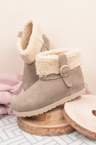 Botins forradas em nobuck - Cinzento e creme