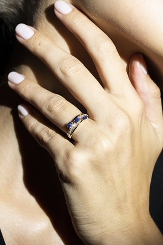 Ring Trio de Saphir - Geelgoud, Diamanten en Saffieren