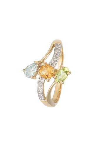 Ring - Geelgoud, Diamanten, Citrien, Peridoot en Topaas
