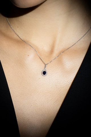 Hanger Larme bleu nuit - Witgoud, Diamanten en Saffier