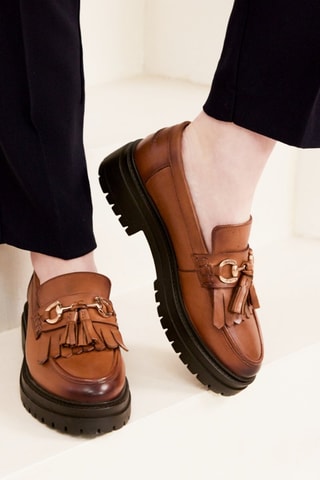 Mocassins plateformes en cuir Fiona - Camel