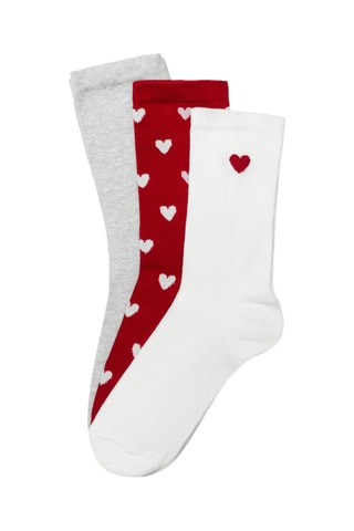 3 paires de chaussettes Coeur - Gris clair chiné et rouge